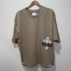 Men's Tan Graphic Tee with 'Blessed' Design